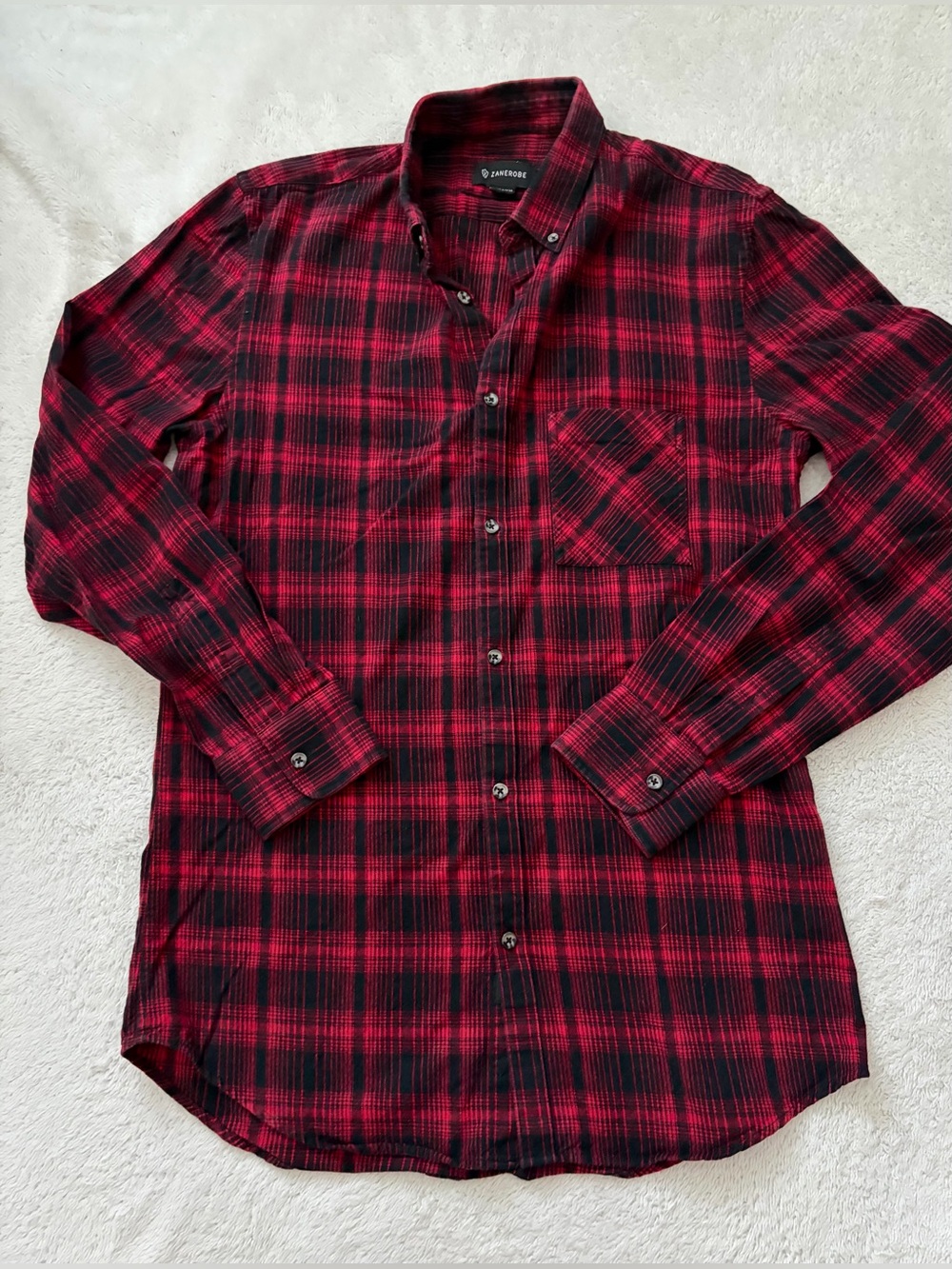 JANEROBE Red and Black Long Sleeve Plaid Button-Down Shirt 100% Cotton size M